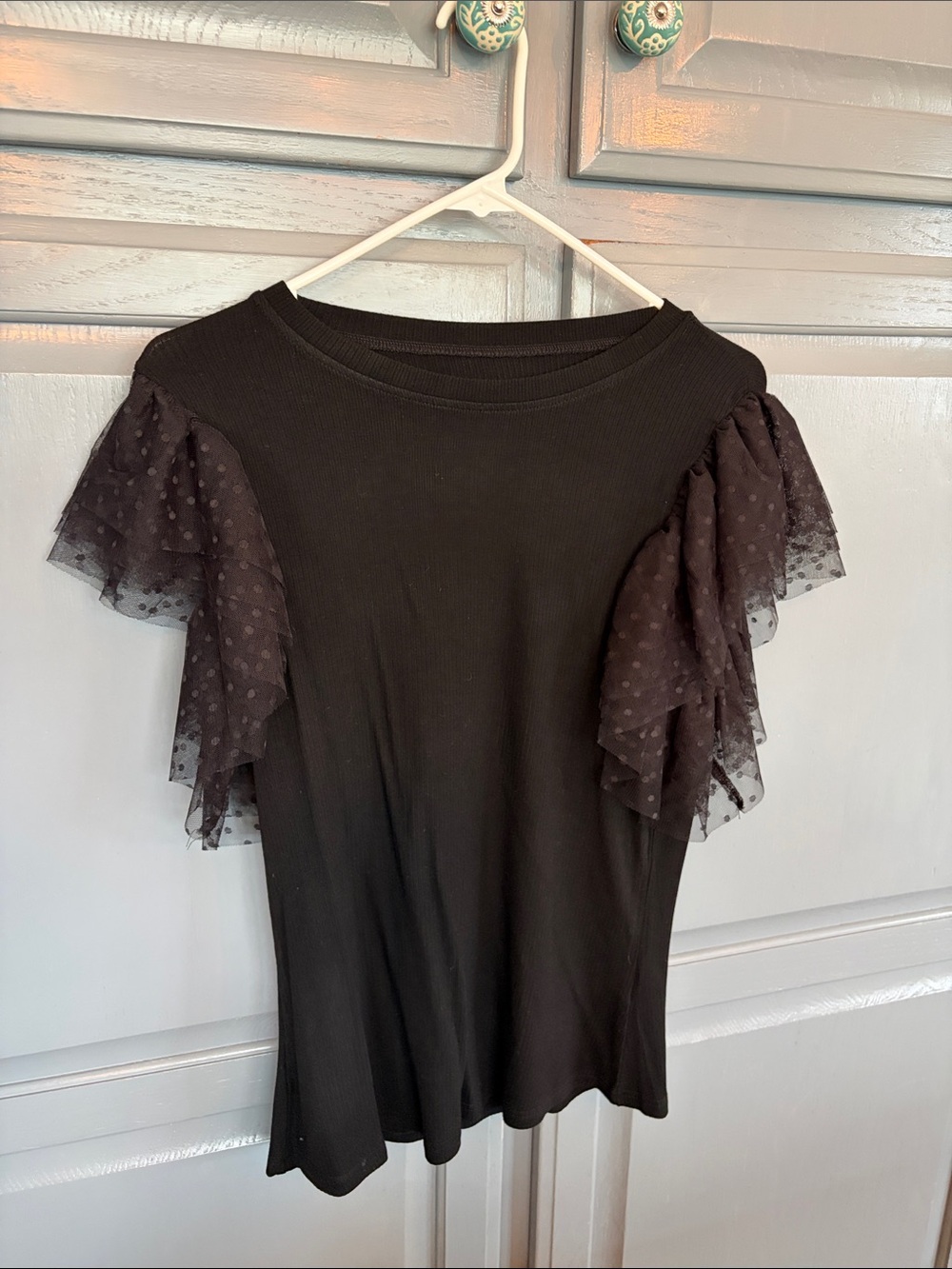 Black Ruffled Sleeve Women's Top
